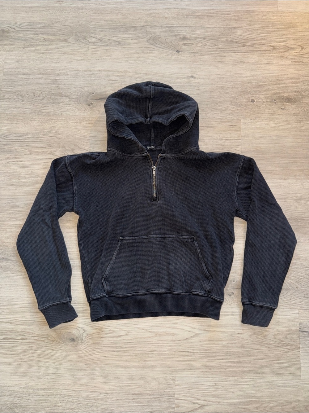 Brandy Melville Charcoal Gray Waffle Knit Quarter Zip Cropped Hoodie Vintage